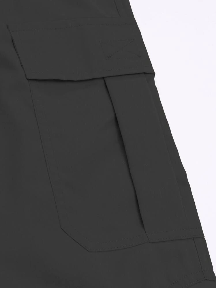 Hombres Pantalones cargo con diseño con cordón con bolsillos con solapa - Negro - Añade 8