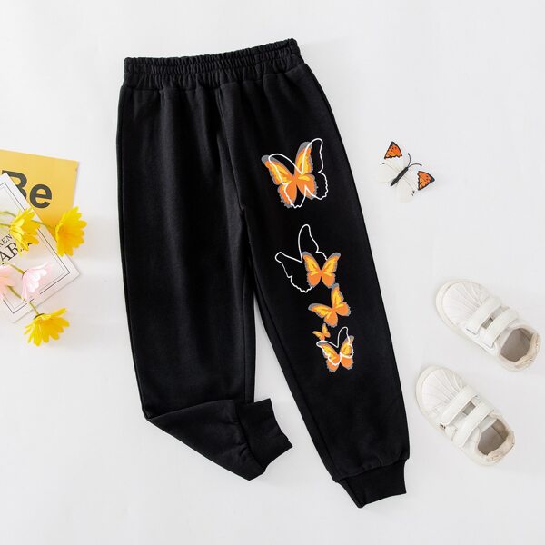 

Toddler Girls Butterfly Print Sweatpants, Black