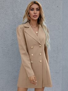 SHEIN Privé Double Breasted Blazer Dress - Khaki - View 1