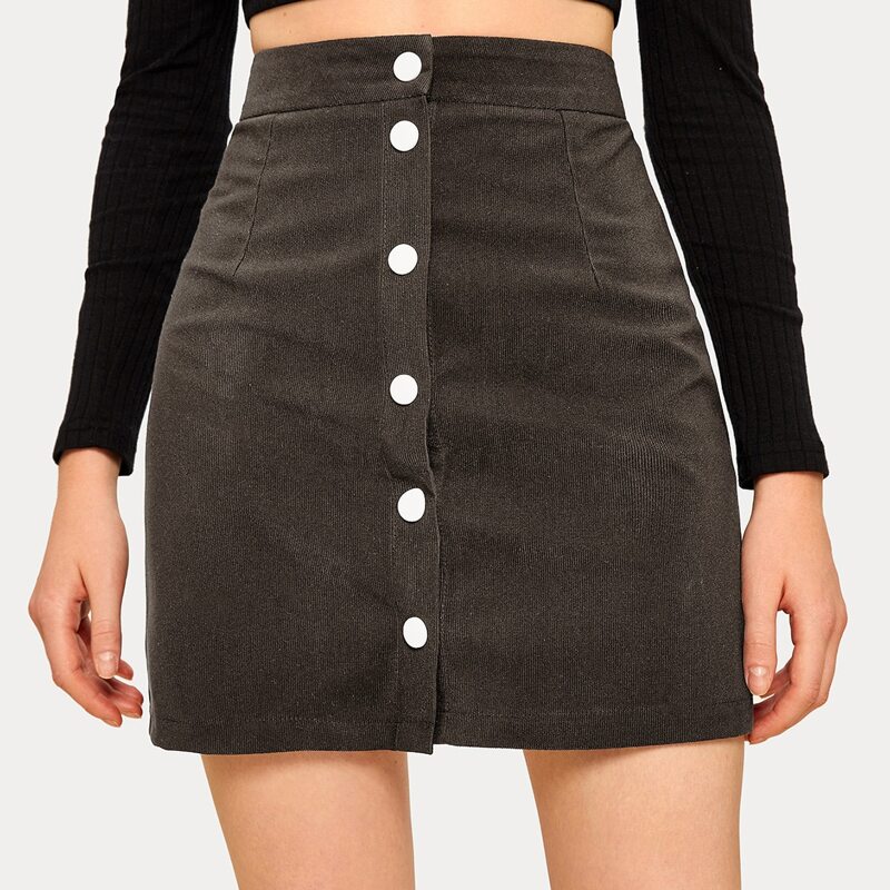 

Corduroy Button Front Skirt, Mocha brown