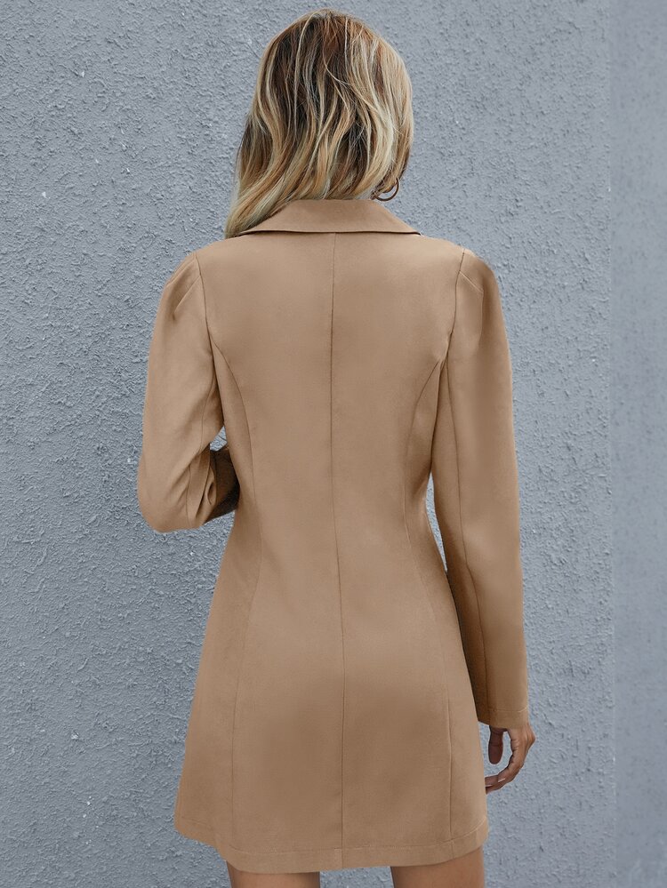 SHEIN Privé 雙排釦西裝連衣裙 - 卡其色 - 查看 2