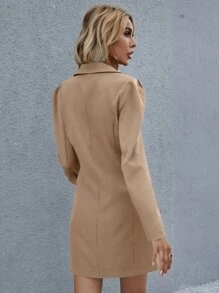 SHEIN Privé Double Breasted Blazer Dress - Khaki - View 3
