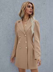 SHEIN Privé Double Breasted Blazer Dress - Khaki - View 7
