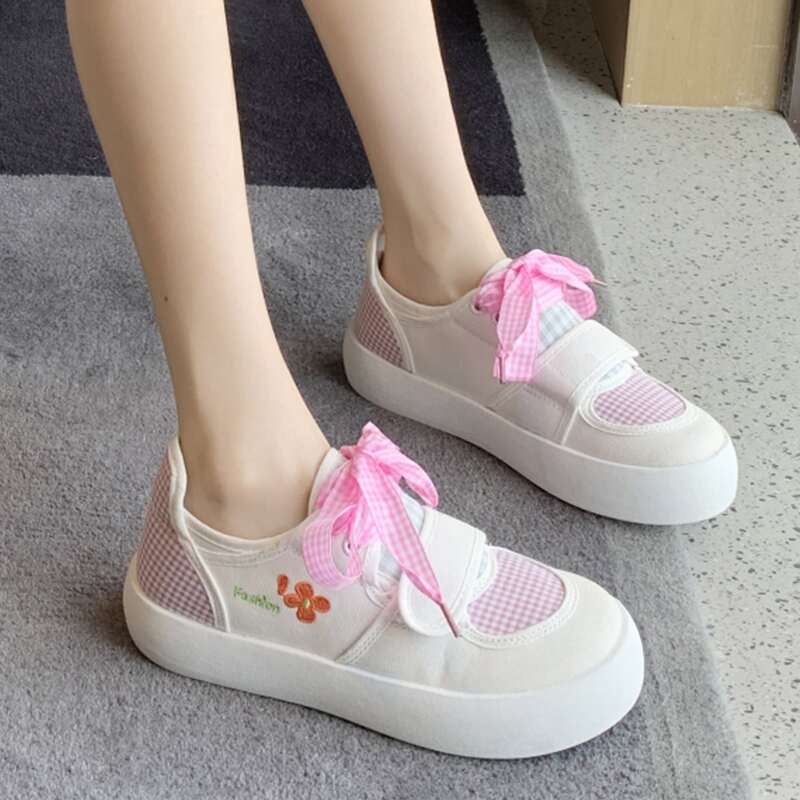 

Lace Up Front Plaid Canvas Shoes, Purple