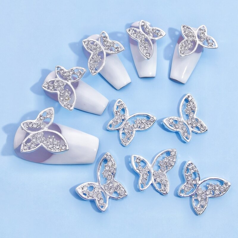 

10pcs Butterfly Shaped Nail Art Decoration, Silver