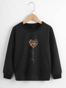 Niñas Pullover de leopardo con con estampado de corazón - Negro - Ver 1