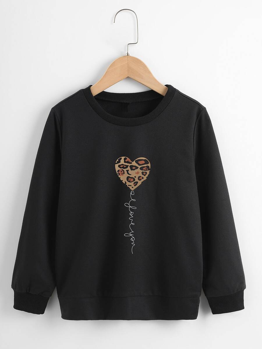 Niñas Pullover de leopardo con con estampado de corazón - Negro - Ver 1
