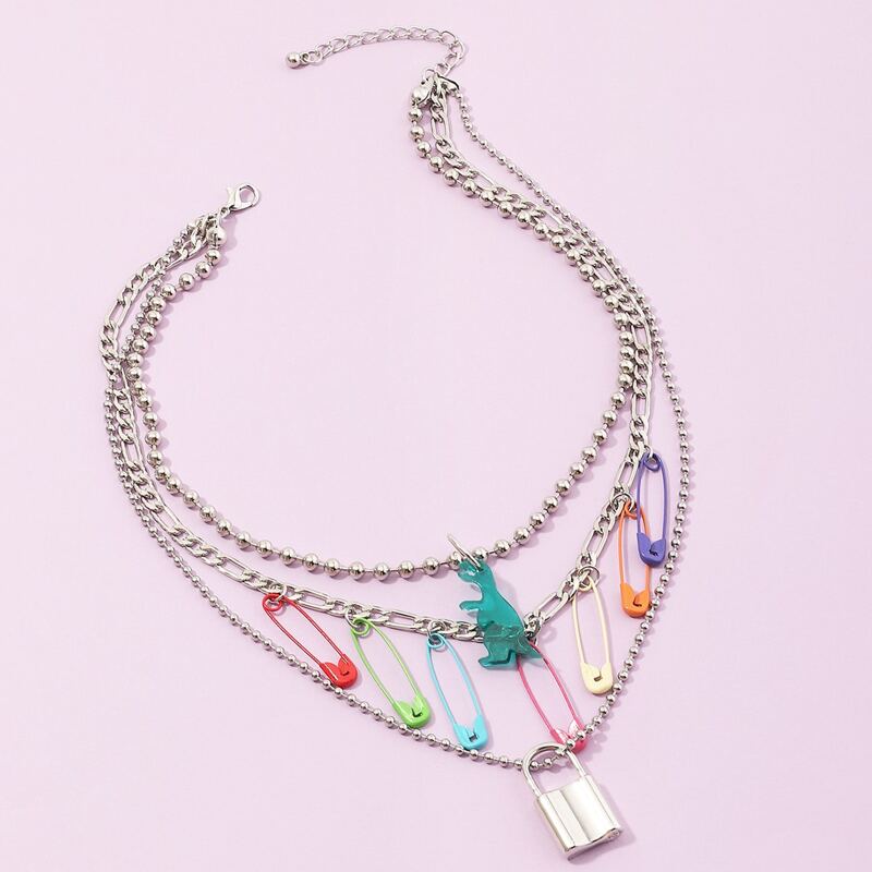 

Lock Decor Layered Chain Necklace, Multicolor