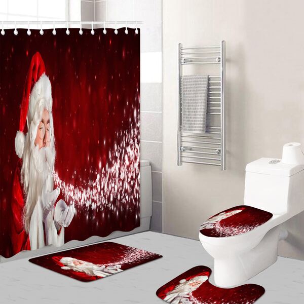 

1pc Santa Claus Print Bath Mat Or Shower Curtain, Multicolor