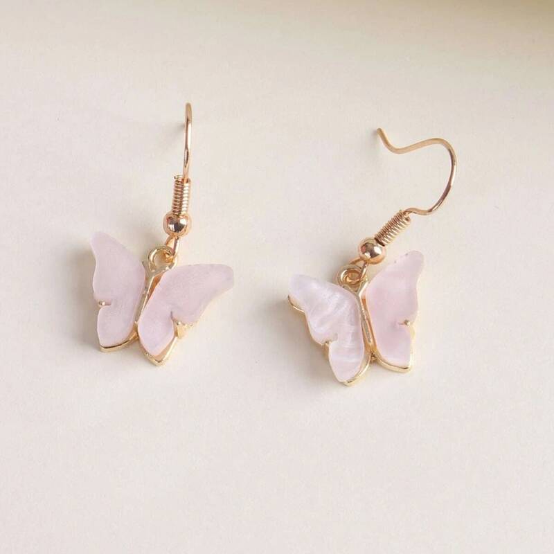 

Butterfly Drop Earrings, Baby pink