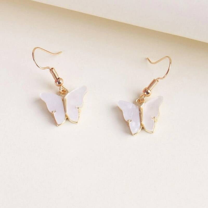 Butterfly Drop Earrings, White