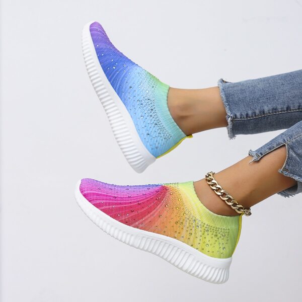 

Rhinestone Decor Colorblock Slip On Sneakers, Multicolor