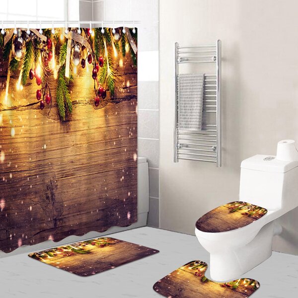 

1pc Christmas Berry Print Bath Mat Or Shower Curtain, Multicolor