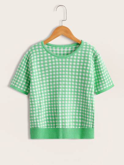 Girls Plaid Knit Top