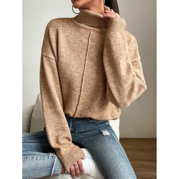 

Turtleneck Drop Shoulder Sweater, Khaki