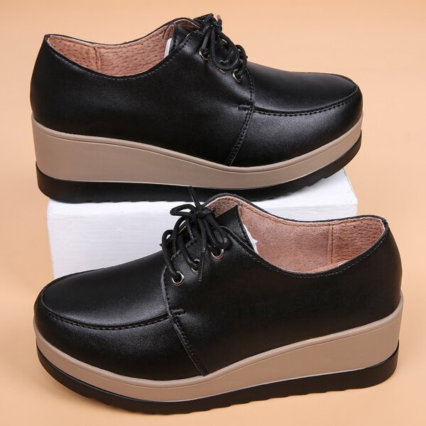 

Minimalist Lace Up Front Wedge Oxfords, Black