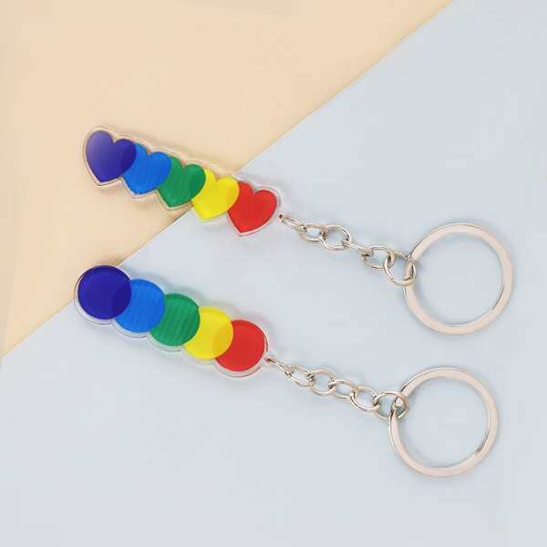 

2pcs Heart Pendant Keychain, Multicolor