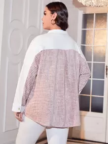 Mulvari Abrigo con patrón de guingán con diseño de solapa de hombros caídos tweed - Multicolor - Ver 2