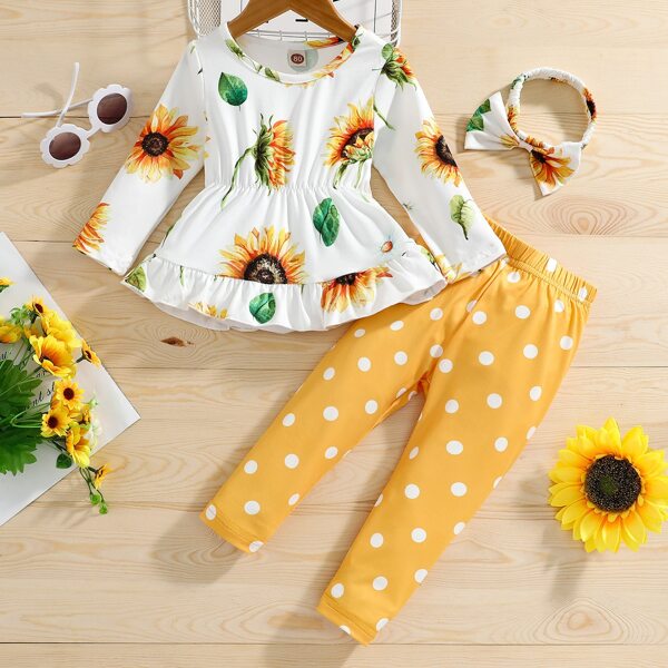 

Baby Sunflower Print Top & Polka Dot Leggings, Multicolor