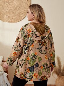 EMERY ROSE Abrigo con capucha con estampado tropical teddy forro - Multicolor - Ver 2