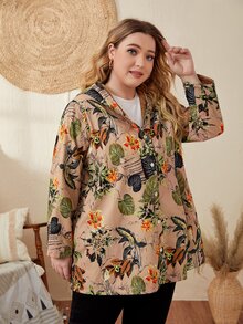 EMERY ROSE Abrigo con capucha con estampado tropical teddy forro - Multicolor - Ver 3