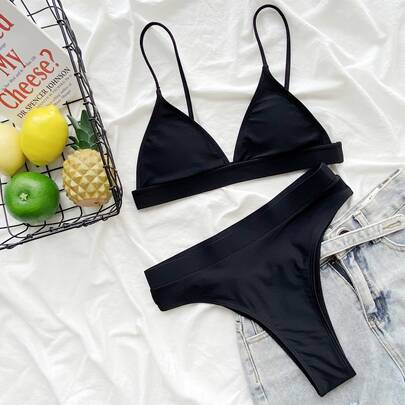 Solid High Waisted Bikini Swimsuit