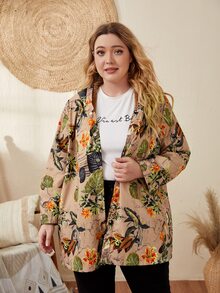 EMERY ROSE Abrigo con capucha con estampado tropical teddy forro - Multicolor - Ver 4