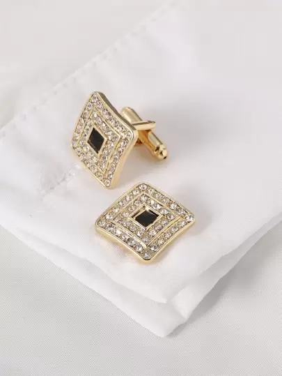 Fashionable and Popular 1pair Men Rhinestone Decor Geometric Cufflinks, Stainless Steel Jewelry for Jewelry Gift and for a Stylish Look
