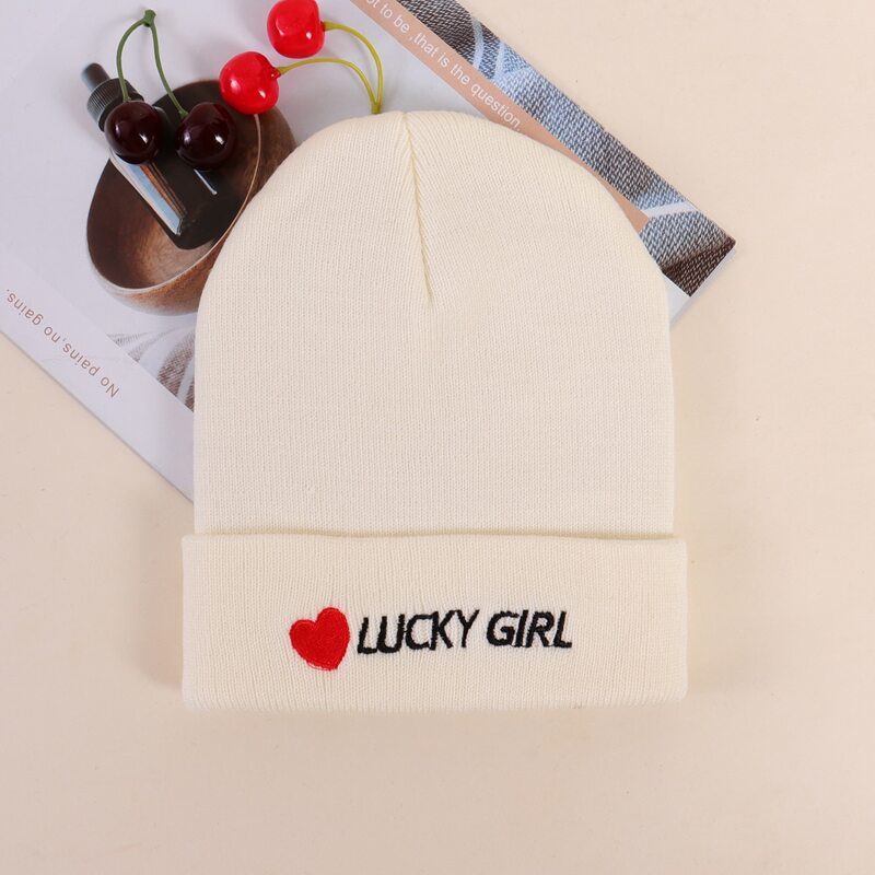 

Letter Embroidery Beanie, Beige