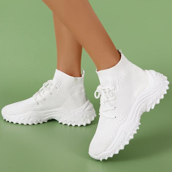 

Lace up Front Knit Running Shoes, White