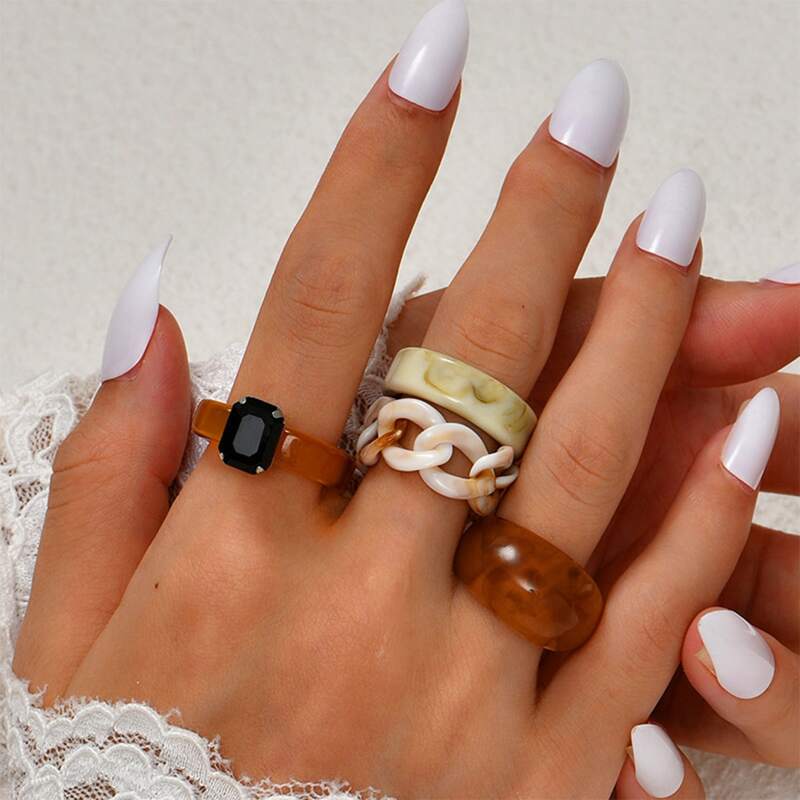 

4pcs Chain Design Ring, Multicolor
