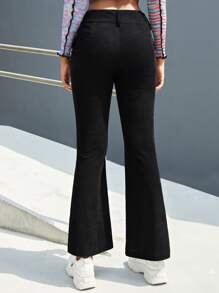 SHEIN Corduroy Flare Leg Trousers - Black - View 4