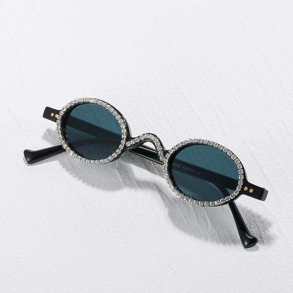 

Rhinestone Decor Oval Frame Sunglasses