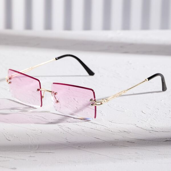 

Men Square Rimless Sunglasses, Mauve purple
