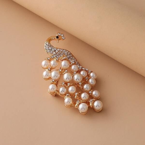 

Faux Pearl Decor Brooch, Gold