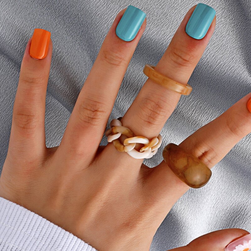 

3pcs Chain Design Ring, Multicolor