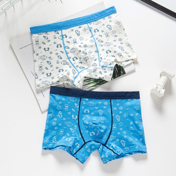 

Toddler Boys 2pcs Fish & Shell Print Boxer Brief, Multicolor