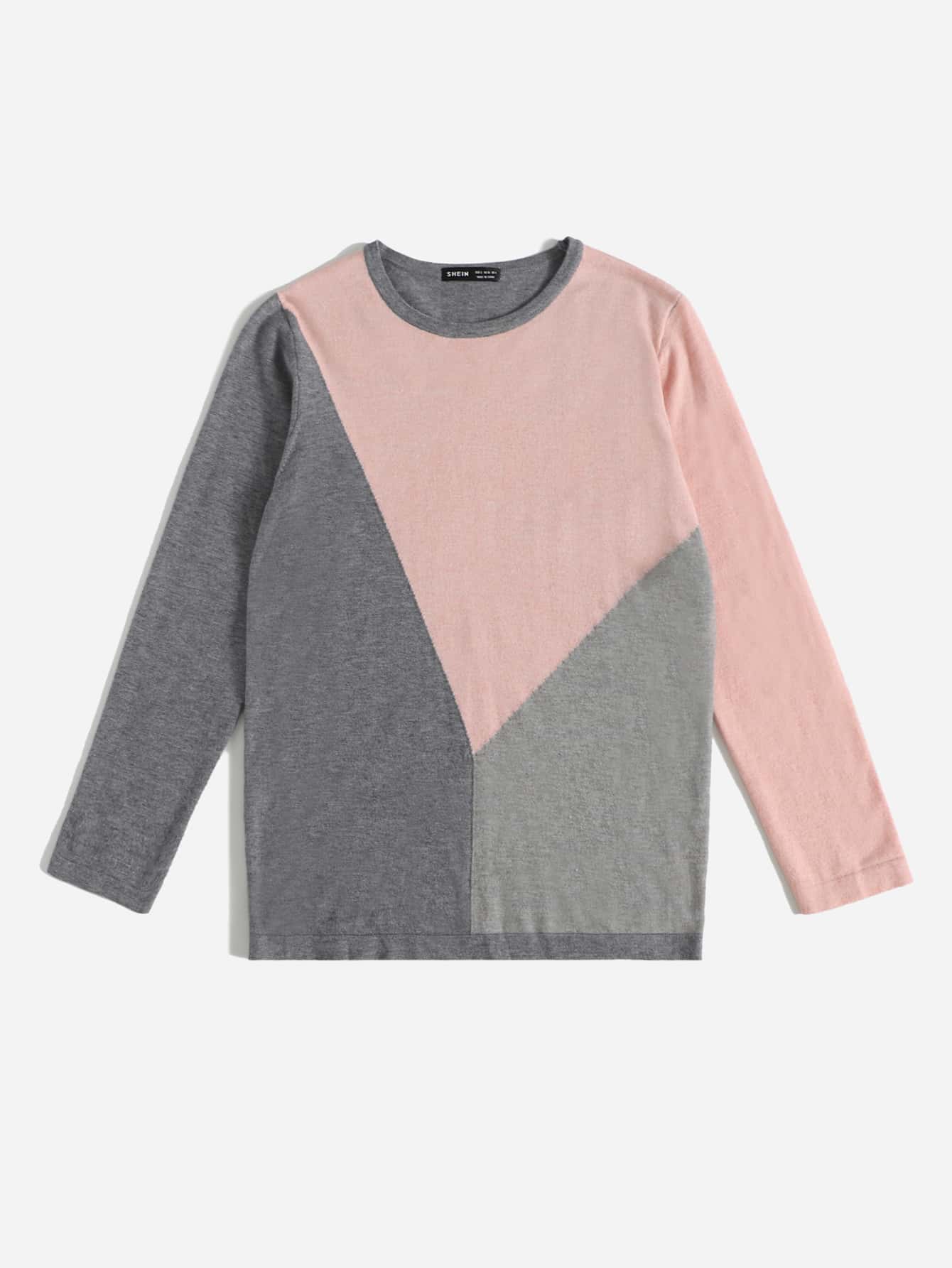 SHEIN LUNE 圓領撞色圖案套頭毛衣 - 彩色 - 查看 1