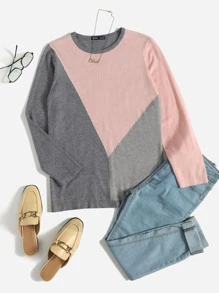 SHEIN LUNE 圓領撞色圖案套頭毛衣 - 彩色 - 查看 3