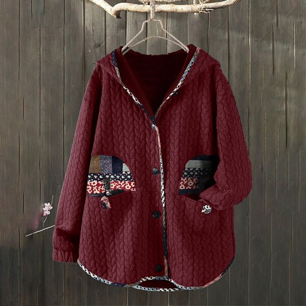

Plus Contrast Binding Hooded Coat, Maroon