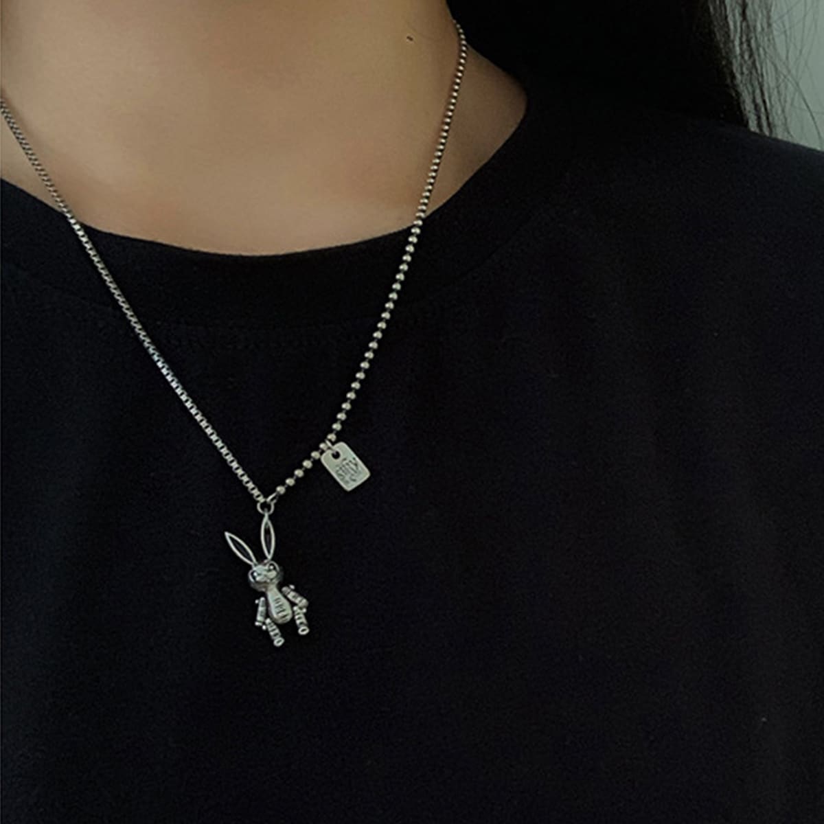 

Rabbit Decor Chain Necklace, Silver