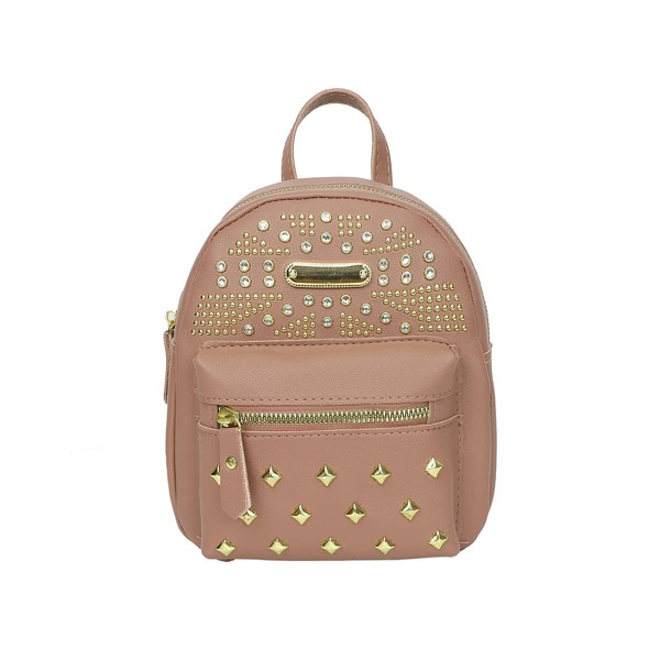 

Rhinestone & Studded Decor Pocket Front Classic Backpack, Pink