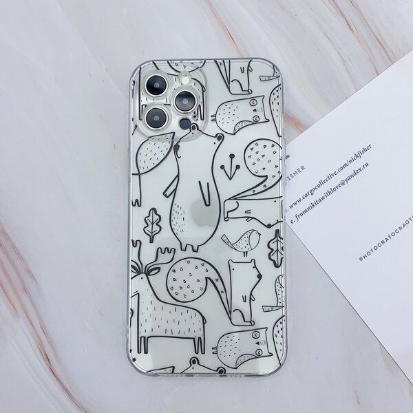 

Cartoon Graphic Clear Phone Case, Multicolor