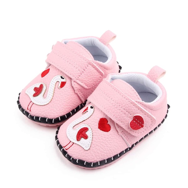 

Baby Flamingo Appliques Velcro Strap Flats, Pink