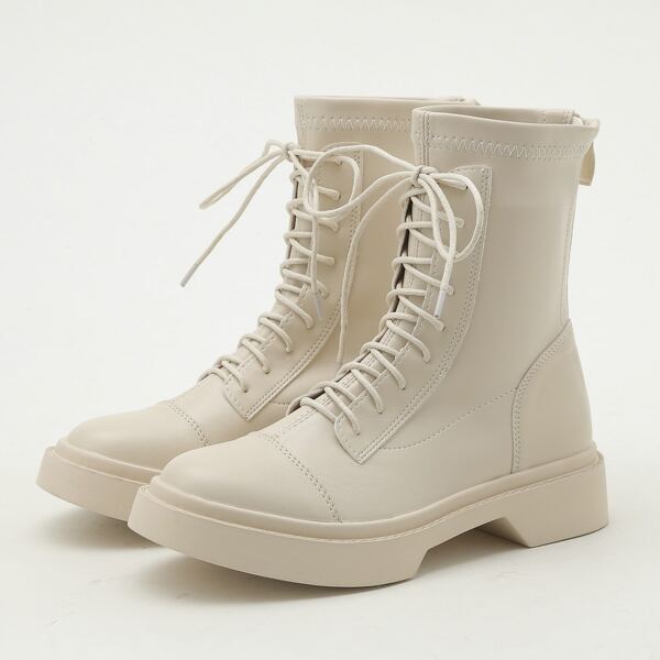 

Stitch Detail Lace-up Front Back Zipper Boots, White