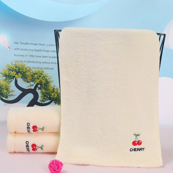 

1pc Cherry Embroidery Towel, Beige