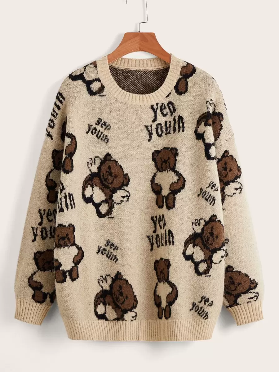 Muchica 落肩袖卡通和字母圖案套頭毛衣 - 彩色 - 查看 1