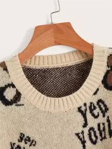 Muchica 落肩袖卡通和字母圖案套頭毛衣 - 彩色 - 查看 3