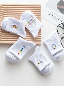 5 pares Calcetines de deporte con estampado arcoíris - Blanco - Ver 2