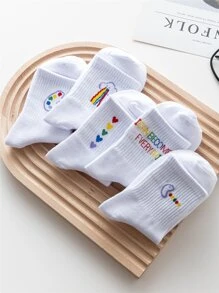 5 pares Calcetines de deporte con estampado arcoíris - Blanco - Ver 3